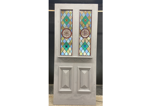 Large Victorian Hand Painted Stained Glass Front Door Old Reclaimed Antique
