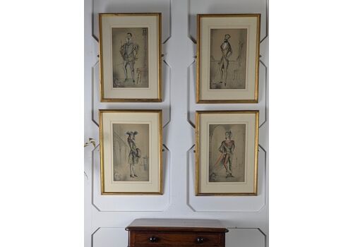 Set Of Four Pen And Watercolour Costume Sketches