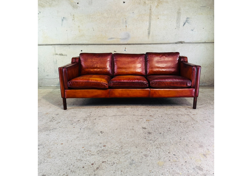 Vintage Stouby Tan Leather 3 Seater Sofa – Børge Mogensen Style #A688