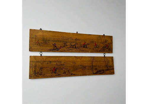 Unique Colourful Hunting Scene Painted On Polished Pine