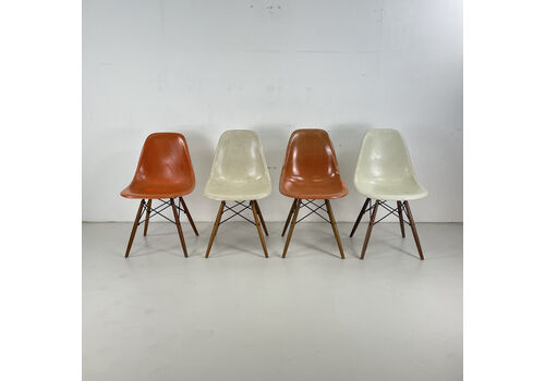 Eames Herman Miller Dsw Side Chairs In Parchment And Orange With Slight Imperfections