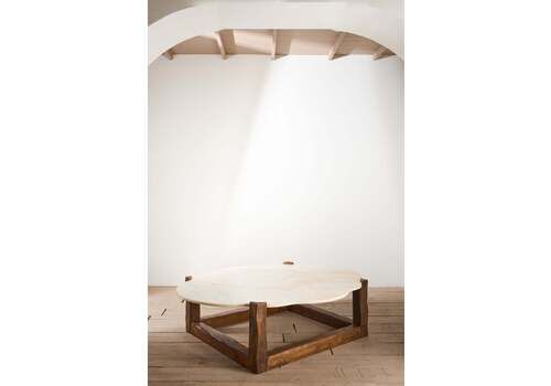 Large Mid 20th Century Oak And Polished Stone Coffee Table