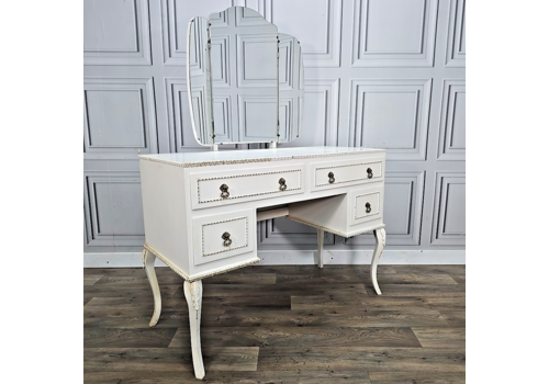 Retro Vintage French Style Painted Dressing Table Drawers Triple Mirror Vanity