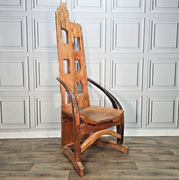 Vintage Rustic Throne Chair Brutalist Folk Art Sculptural