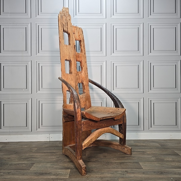 Vintage Rustic Throne Chair Brutalist Folk Art Sculptural