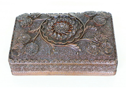 Antique And Outstanding Kashmiri Carved Wooden Box Early 20th C.
