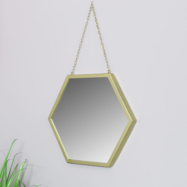 Large Gold Wall Mirror In Hexagonal Frame 45cm X