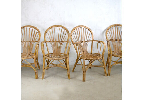 Set 4 Vintage Mid Century Chairs Bamboo Franco Albini Style #102521