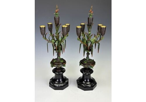 Antique Pair Of James Pradier Cold Painted Bronze Candelabras – 19th Century French Sculptor