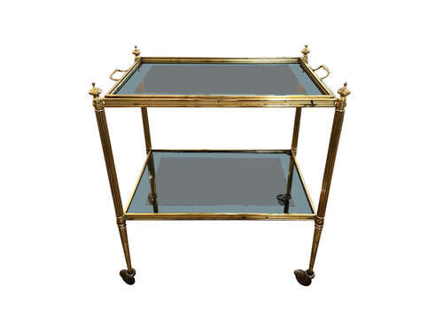 Small Lacquered Brass French 1960s Bar Cart With Lifting Tray