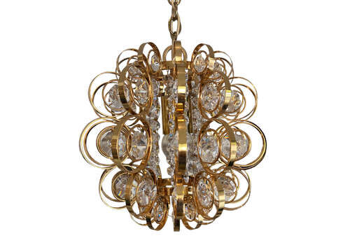 Single Brass And Crystal Hanging Light Attributed To Palwa