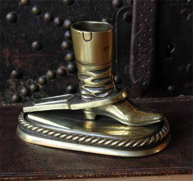 Victorian Brass Boot Jack Match Holder Cowboy Riding Boot