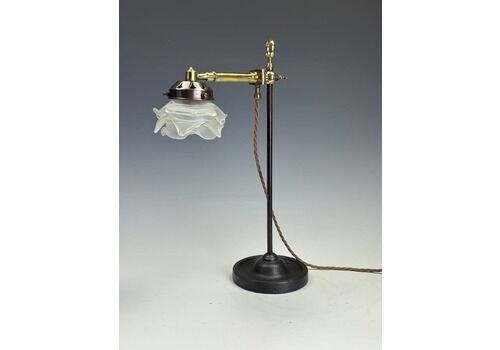 19th Century Industrial Adjustable Desk Lamp With Opaline Ruffle Shade
