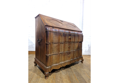 Antique Large Rustic Solid Wood Bureau Writing Desk With Drawers