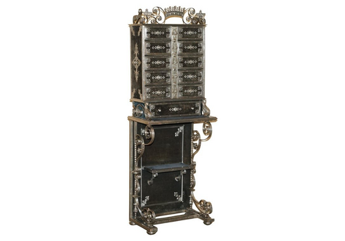 Antique 1840 Metal Dental Chirurgie Cabinet With Crown Detailing & Drawer Locks