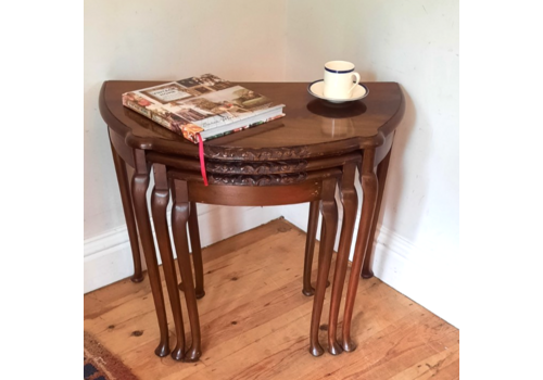 Vintage Flame Mahogany Nest Of Three Graduated Demilune Side Tables