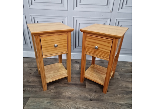 Retro Vintage Pair 2 Solid Wooden Pine Bedside Tables Drawers Shelves Cabinets