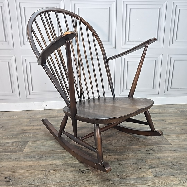 Vintage Mid Century Ercol Rocking Windsor Chair Dark Wood Rocker