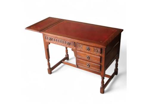 Vintage Wood Bros Old Charm Oak Leather Top Extendable Writing Desk