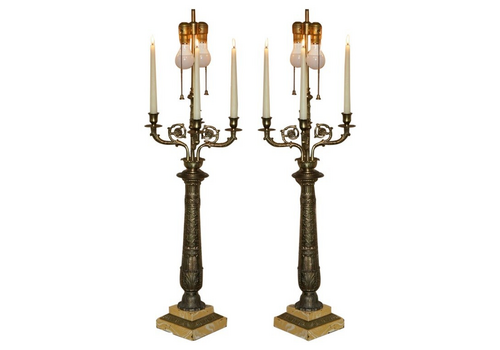 Pair Of Huge 105cm Tall Warren Kessler New York 4 Branch Candelabra Table Lamps