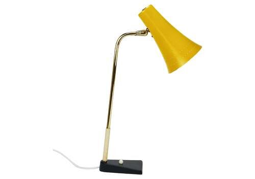 J.T. Kalmar Yellow Table Desk Side Lamp, Brass & Iron, Vienna, Austria, 1950s