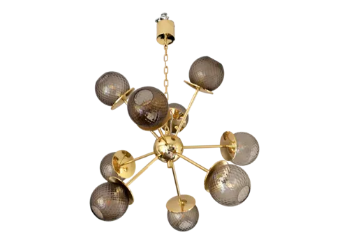 Contemporary Italian Gold Chandelier Sputnik In Style Murano Glass Smoked "Balloton"