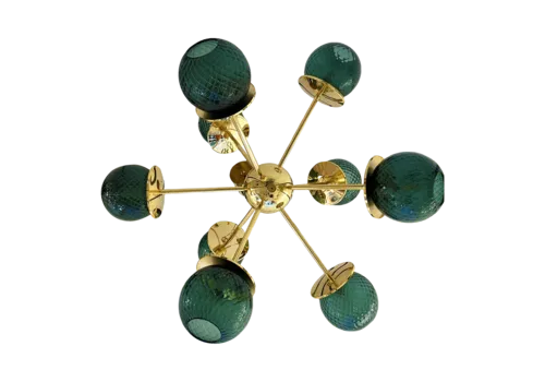 Italian Gold Chandelier Sputnik In Murano Glass Style Green "Balloton"