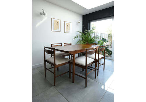 Mid Century Teak Extending Ten Seater Dining Table And Six Chairs