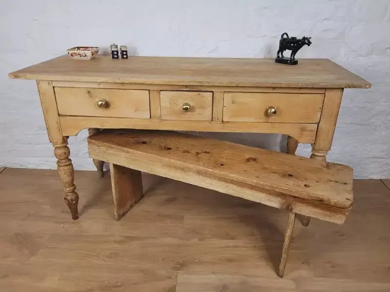 Victorian Side Table Bench Kitchen Pine Farmhouse Antique