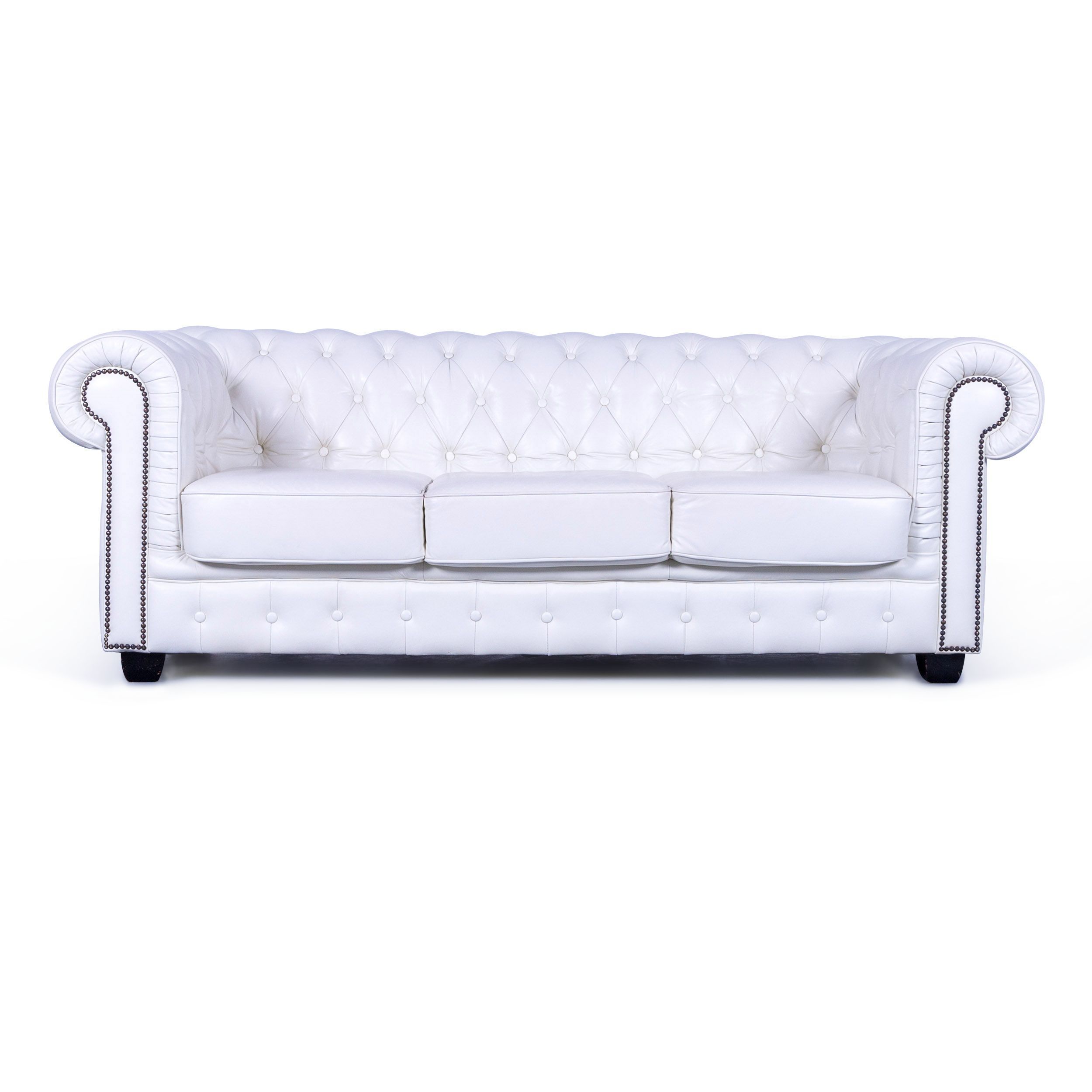Chesterfield Leather Sofa White Three Seater Couch Vintage Retro