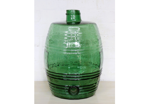 Vintage Green Mould Blown Demijohn Glass Barrel Large Italian Mid 20th Century