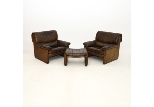 Pair Of Vintage Leather Ds 86 Armchairs And Stool By De Sede