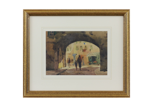 Watercolour By Renato Righetti.  Arche Dans La Vieux Nice