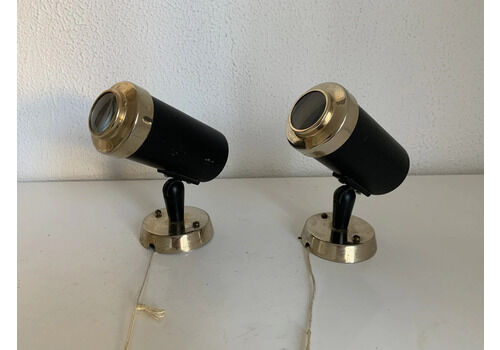 Pair Of Vintage 1950s Lita Zodiac Spotlights By Jacques Biny, Black And Gold   16 X 13 Cm