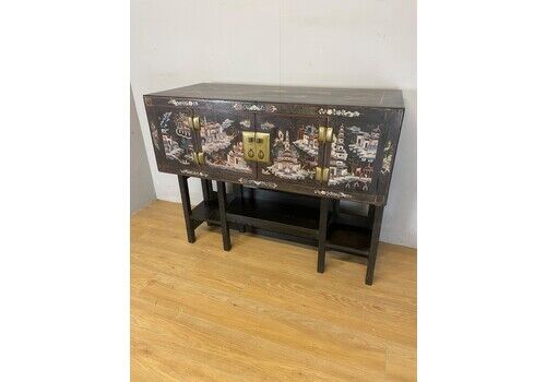 Antique Oriental Black Lacquered Cabinet On A Carved Stand Circa 1900