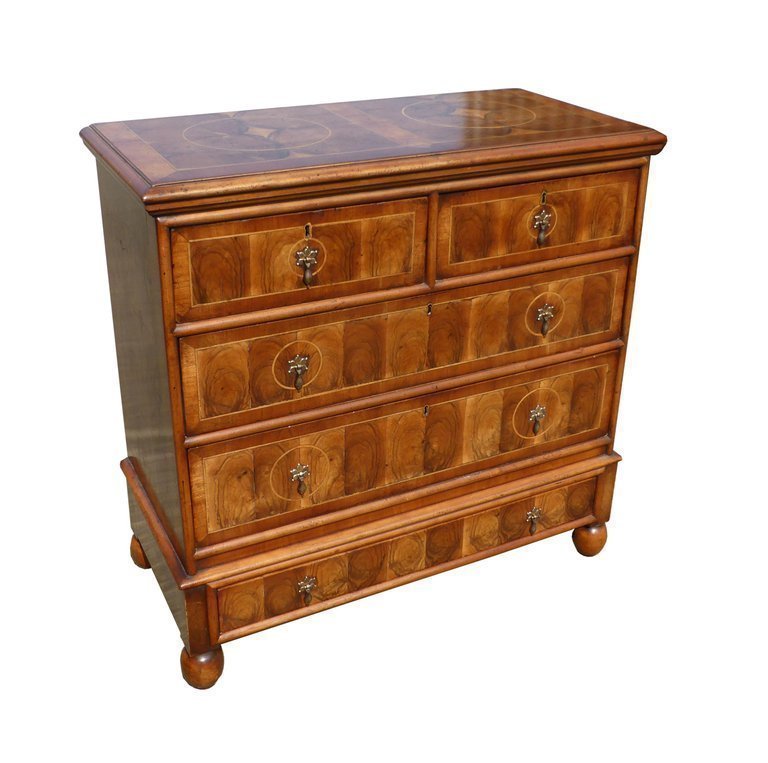 19th Century Queen Anne Style Walnut And Oyster Veneer Chest Of