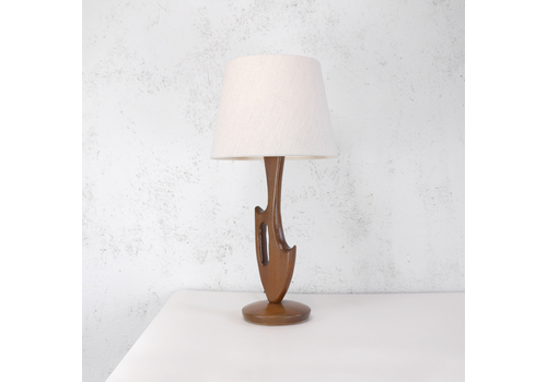Vintage Mid Century Teak & Brass Abstract Table Lamp #102970