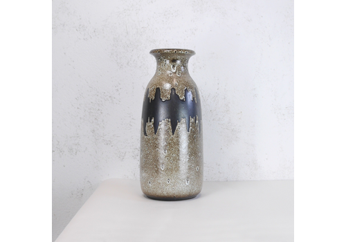 Large Vintage West German Mid Century Fat Lava Black Brown White Vase #102981