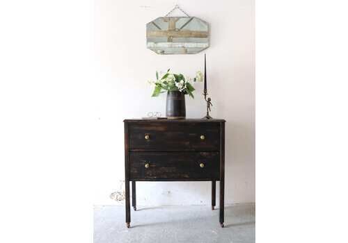 Vintage Ebonised Two Drawer Washstand Or Chest Of Drawers On Ceramic Castors