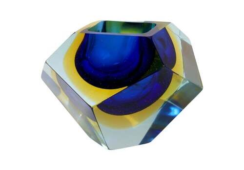 Mandruzzato Sommerso Faceted Diamond Caviar Bowl, Murano Glass, Italy, 1960s