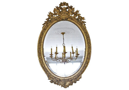 Antique 19th Century Large Oval Gilt Wall / Overmantel Mirror – Decorative Gold Statement Frame