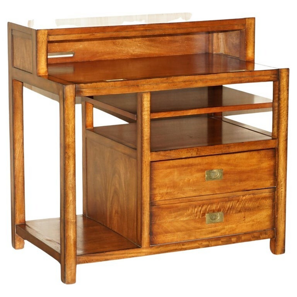 Mahogany & Brass Military Campaign Workstation Desk For Home Computer ...