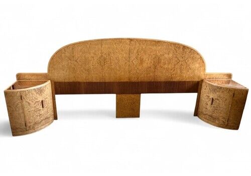 Art Deco Headboard (6ft) And Attached Bedside Cabinets