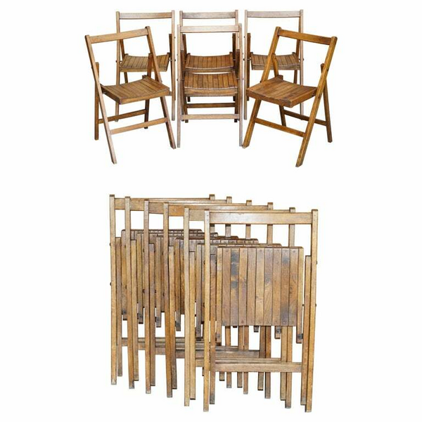 Suite Of Six English Oak Circa 1900 1920 Folding Steamer Chairs