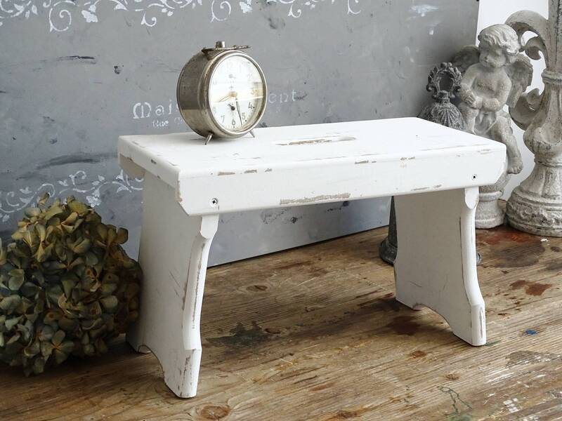 Primitive White Wood Step Stool: Rustic Farmhouse Decor, Plant Stand ...