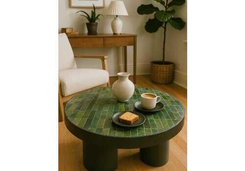 Mosaic Table, Moroccan Handmade Table, Zellige Table, Garden Table, Green Mosaic Coffee Table, Tile Table