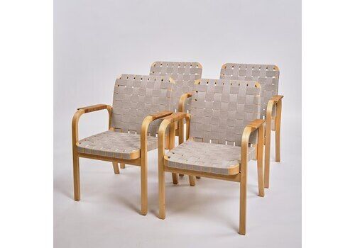 Set Of Four Armchairs   Model 45   Birch & Rattan   Alvar Aalto   Artek   Finland