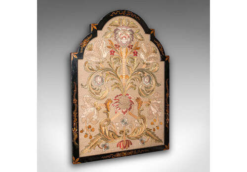 Antique Embroidered Panel, English, Framed Silkwork, Baroque Taste, Victorian