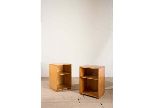 Pair Of Satin Finish Oak War Department Bedside Tables