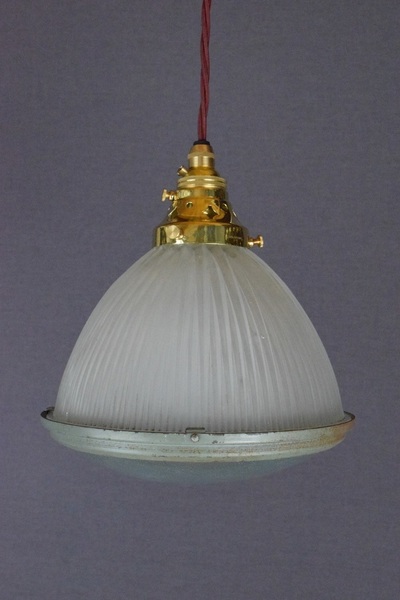 Small Vintage Industrial Two Part Holophane Pendant Light